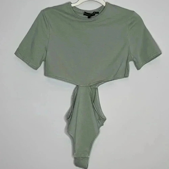 Petite Sage Green Cotton Cut Out Bodysuit - Picture 8 of 12